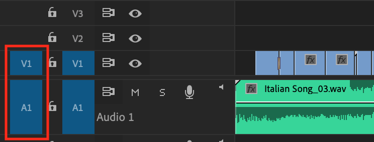 Source Patcher indicated in Premiere Pro Timeline.